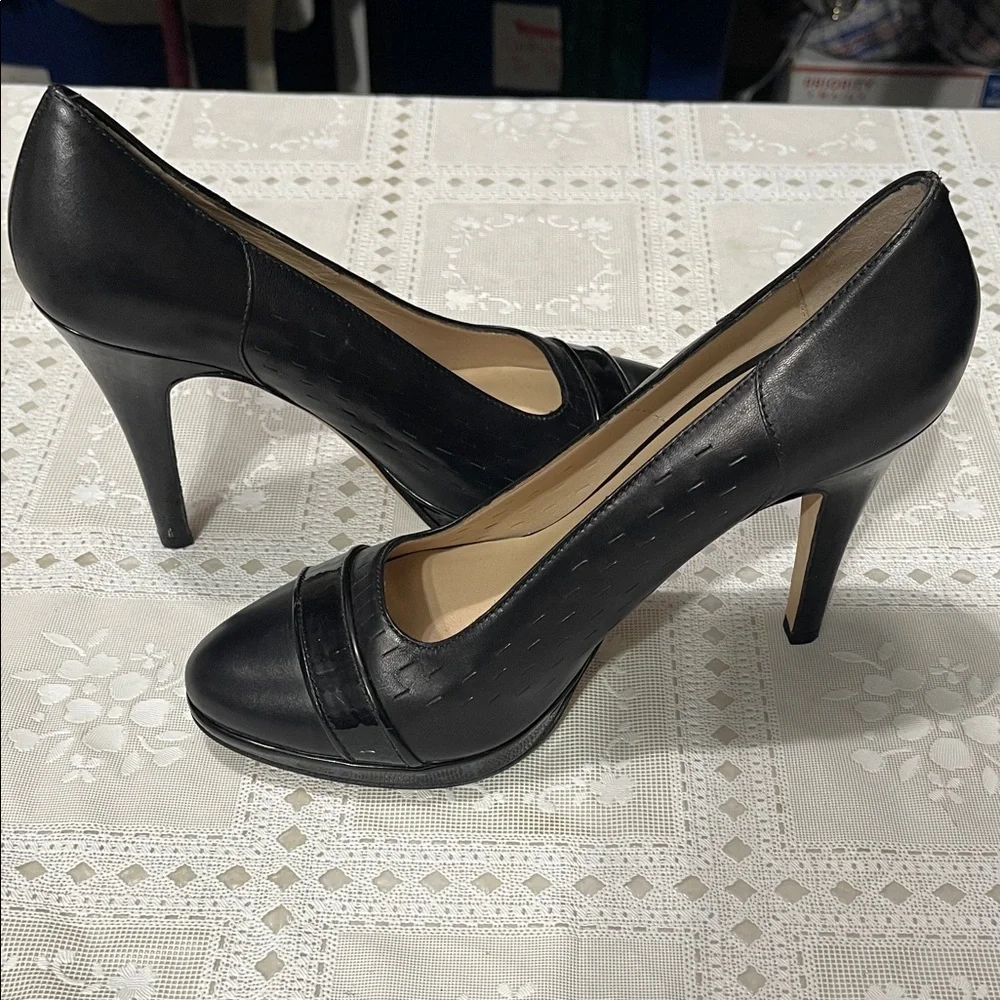 Julie Lopez Black Italian Leather Women's Career Pumps Shoes Size 9.5